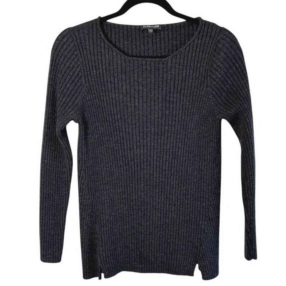 Eileen Fisher Merino Wool Ribbed Sweater Italian Yarn Minimalist Capsule Medium